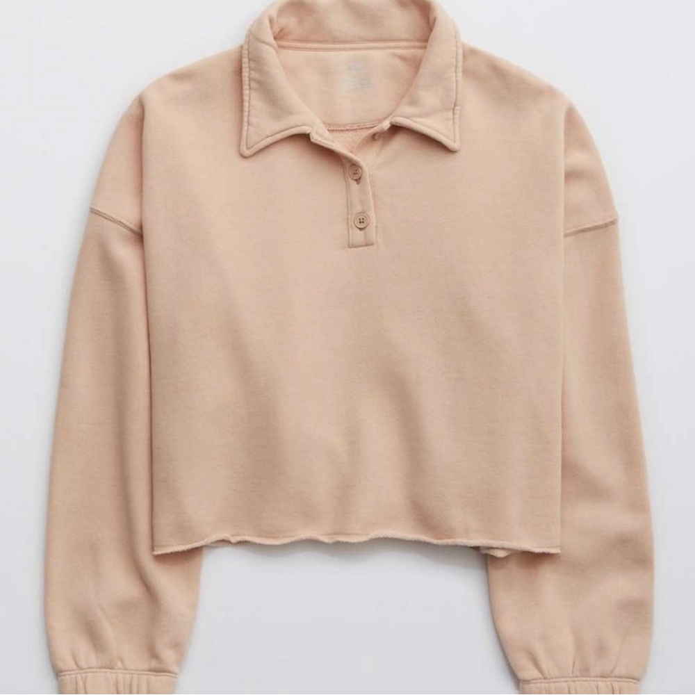 Aerie fleece of mind cropped polo sweatshirt